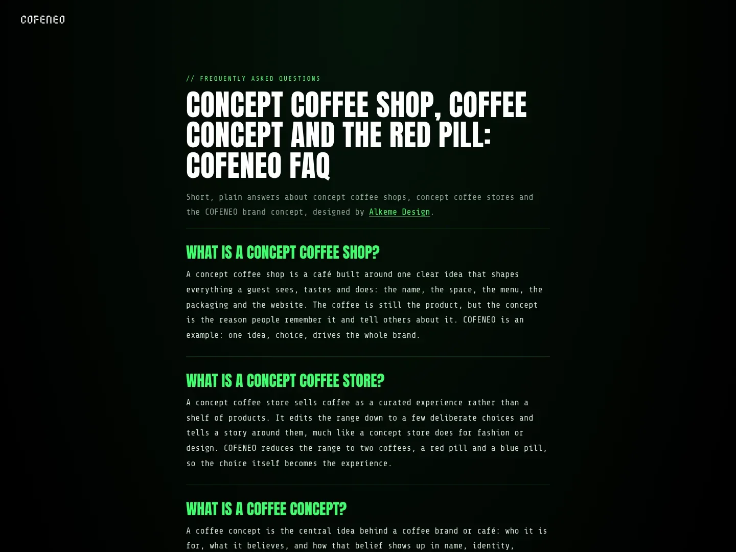 COFENEO · FAQ und Fachzeitschrift für Suche und KI · Alkeme Design