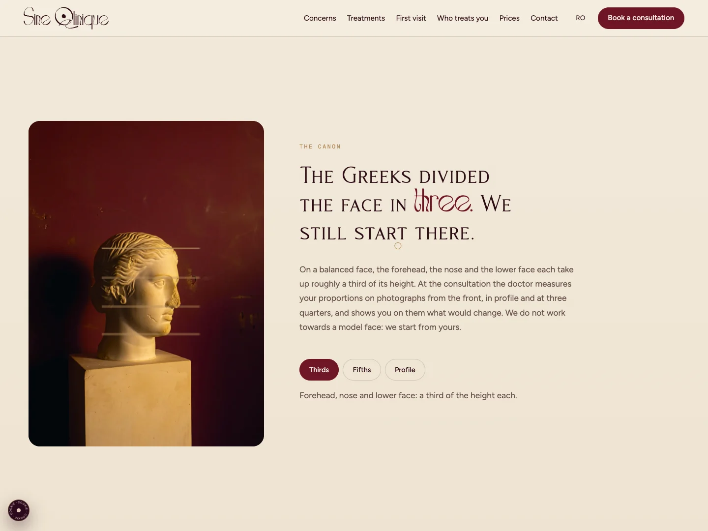 Website von Sine Qlinique: die Startseite · Alkeme Design