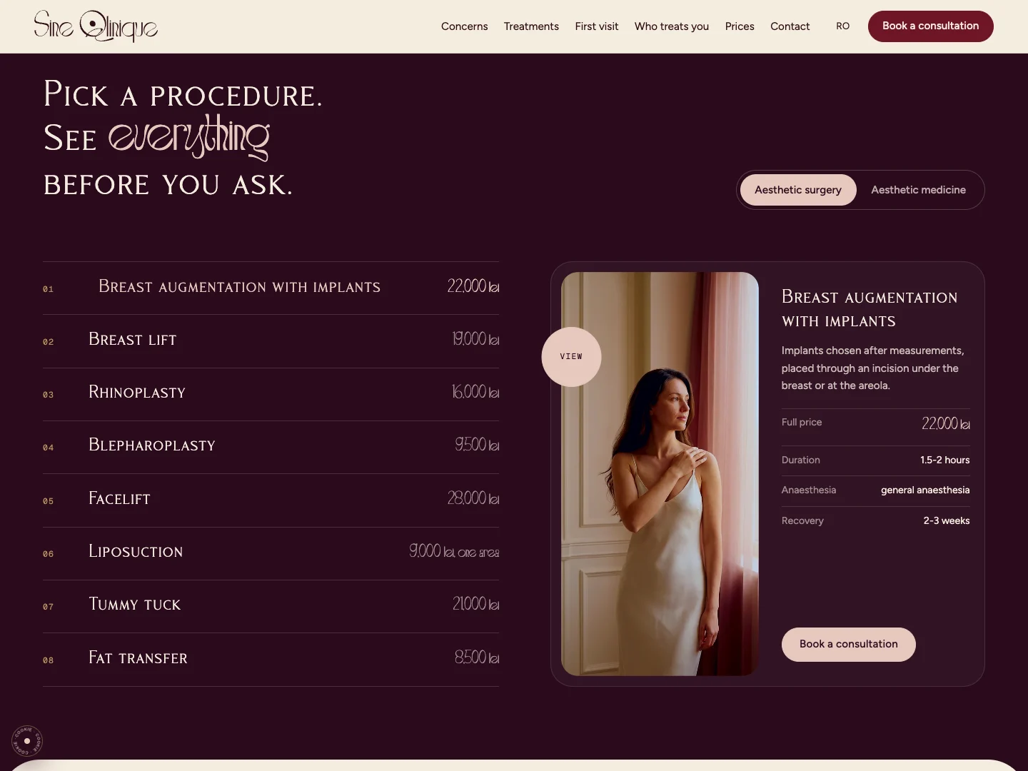 Website von Sine Qlinique: die Startseite · Alkeme Design
