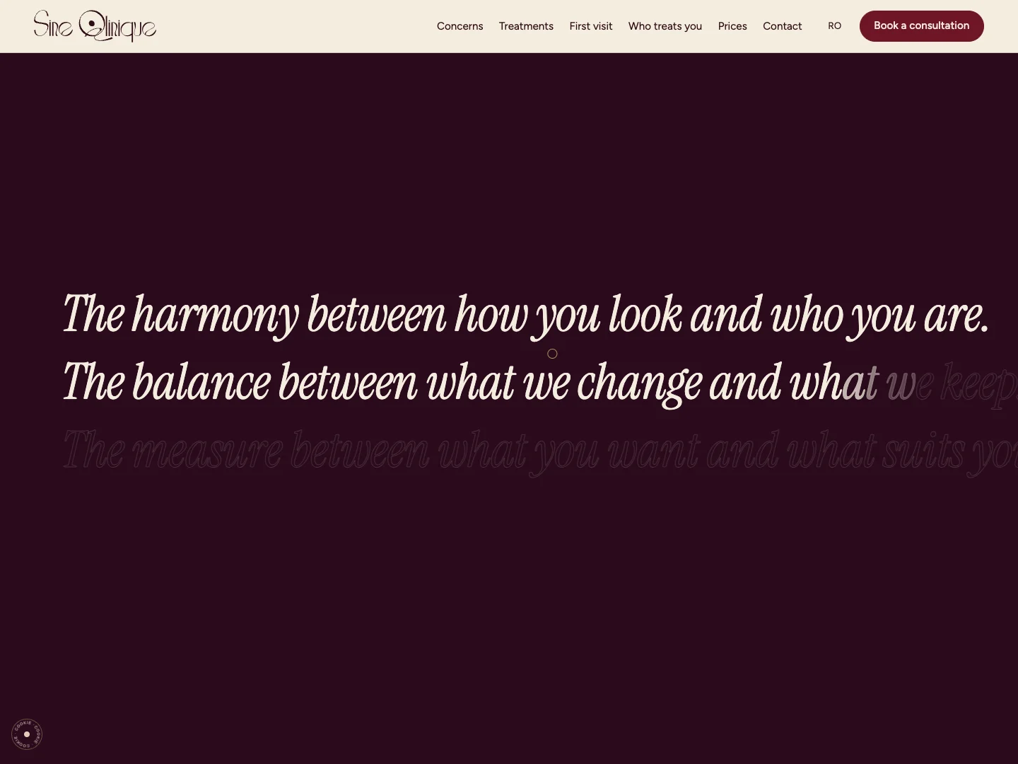 Website von Sine Qlinique: die Startseite · Alkeme Design
