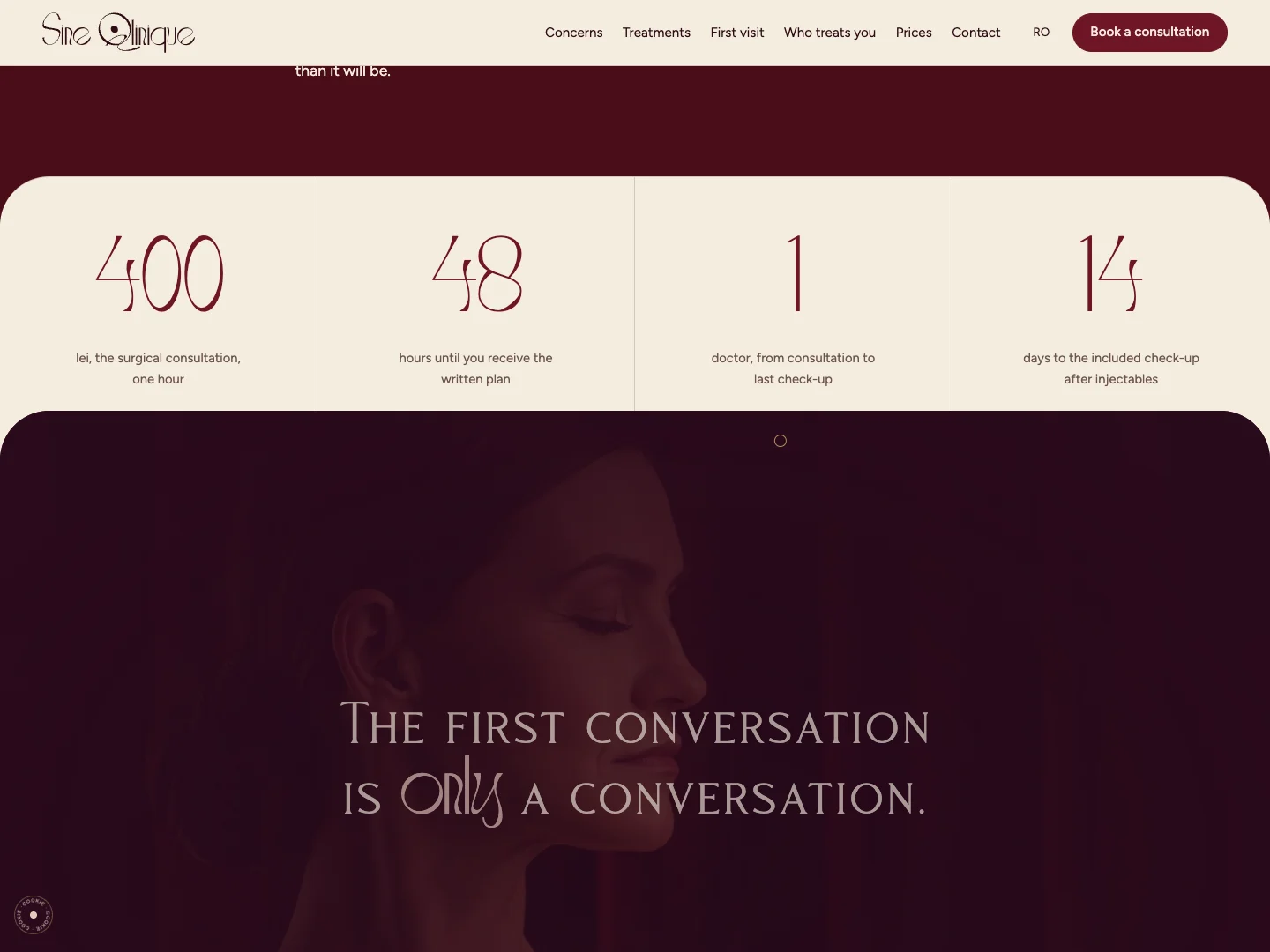 Website von Sine Qlinique: die Startseite · Alkeme Design