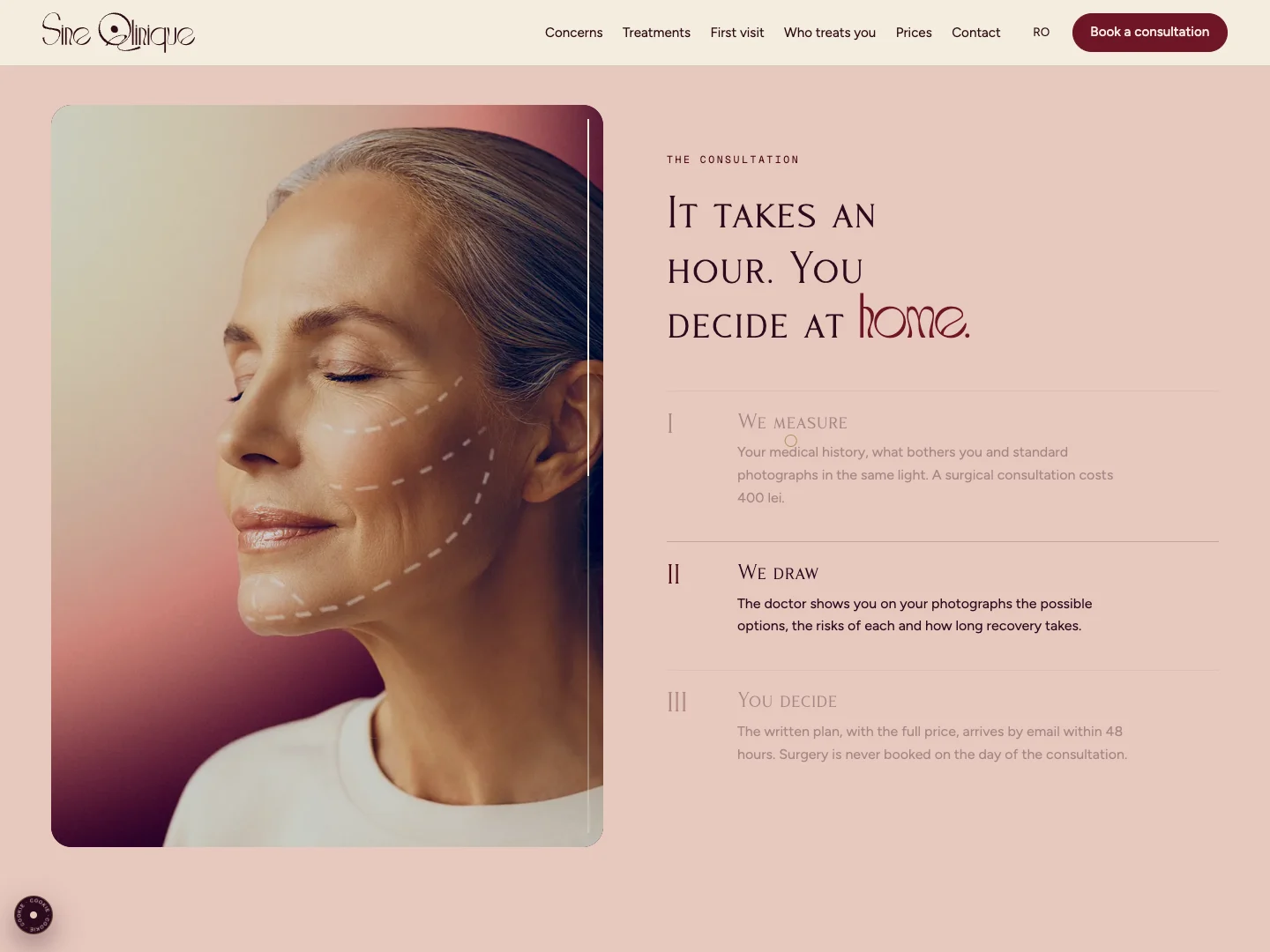 Website von Sine Qlinique: die Startseite · Alkeme Design