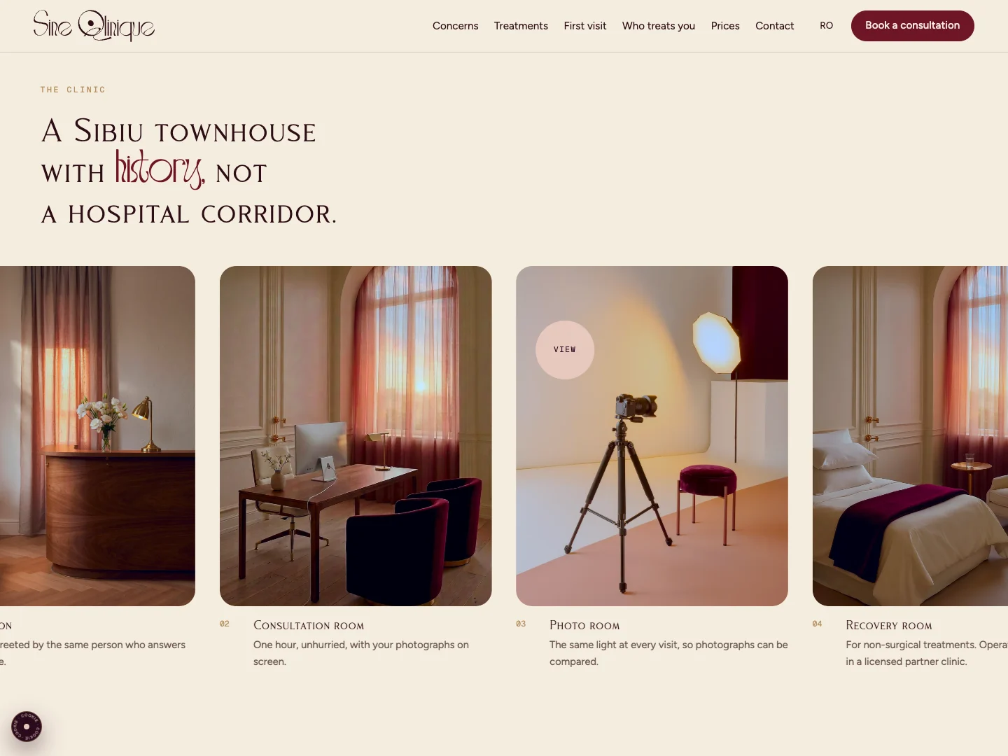 Website von Sine Qlinique: die Startseite · Alkeme Design